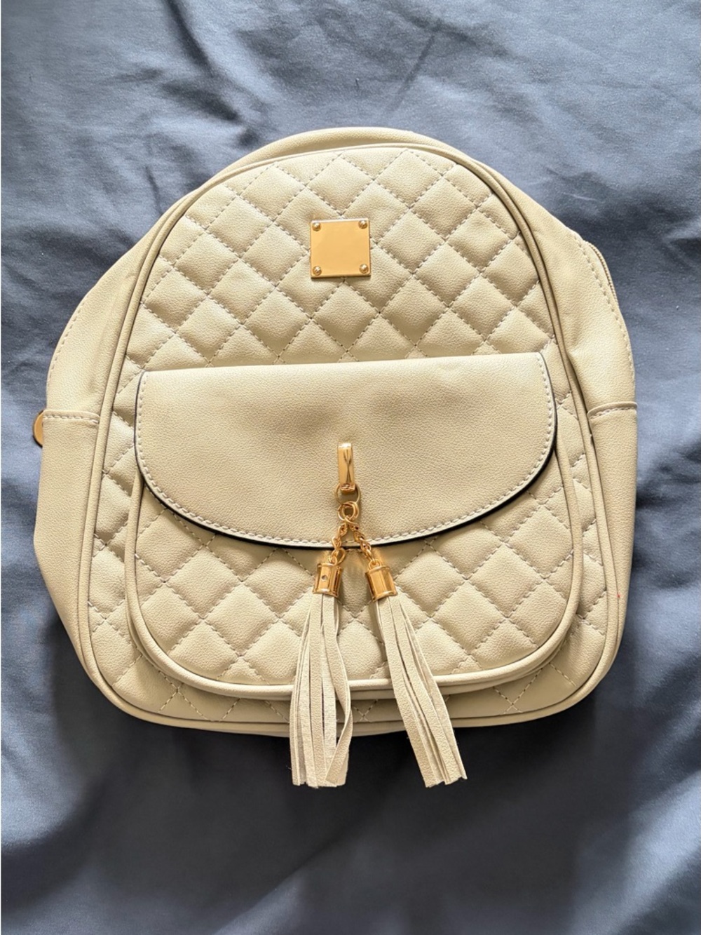 New! Quilted Tassel Backpack in Cream, Never Worn